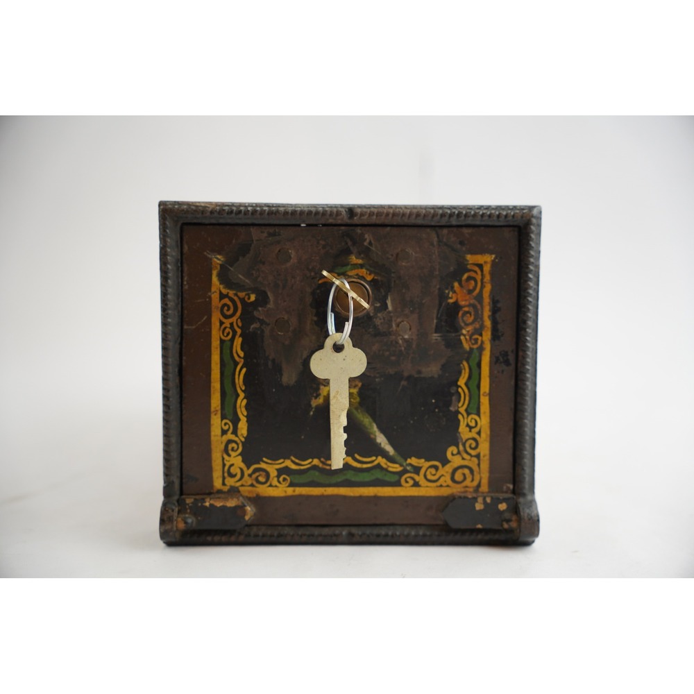Antique Metal Lock Box with‎ Key Safety Deposit Copper Rectangular Storage - Picture 2 of 9
